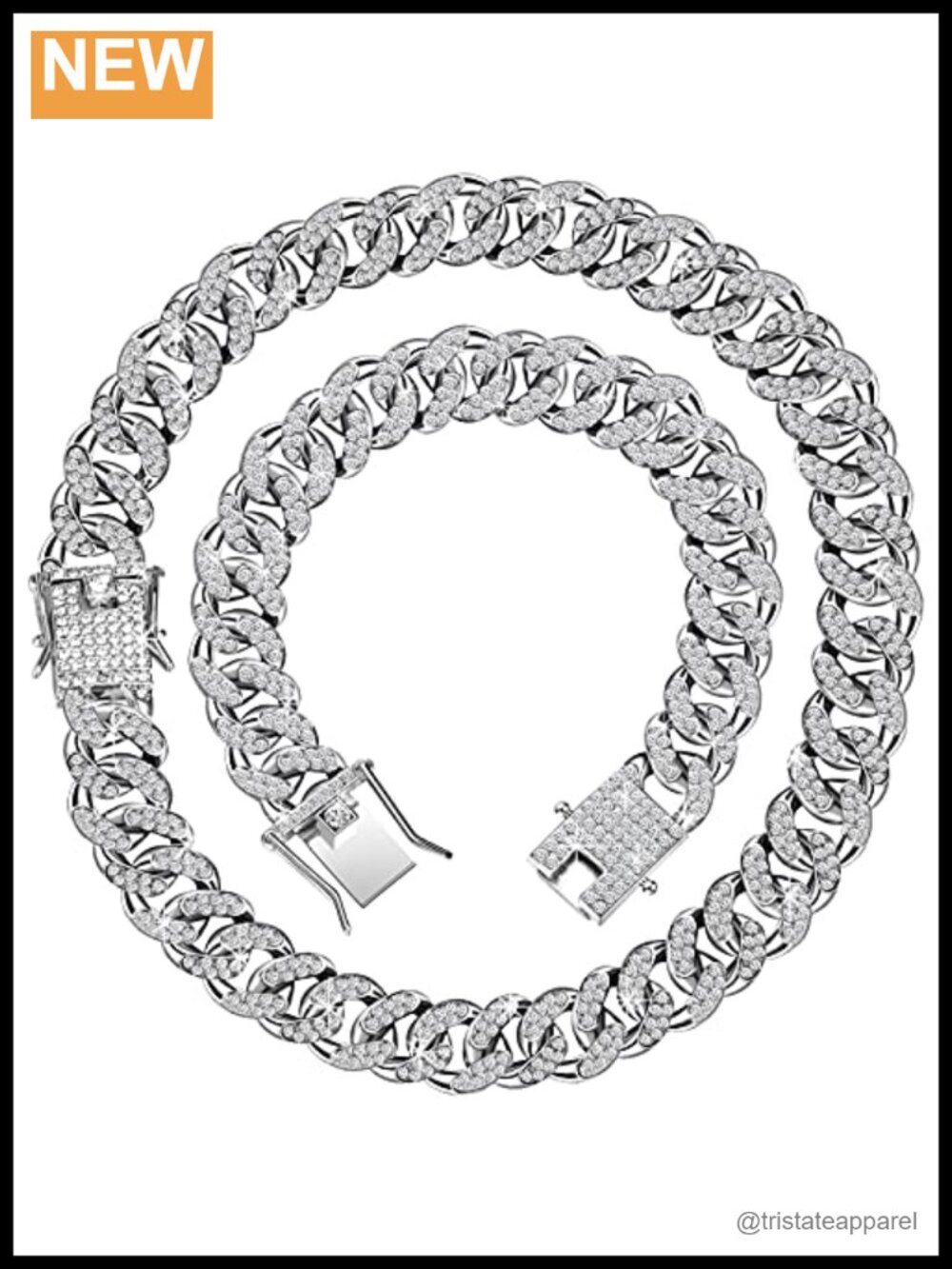 Cuban Link Chain Necklace & Bracelet Set Alloy Rhinestones